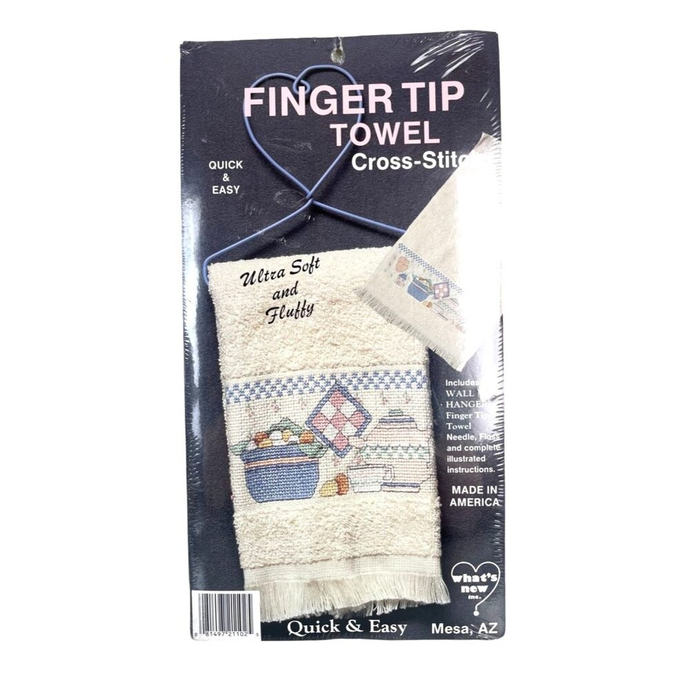 Vintage Finger Tip Towel Cross Stitch Kit, Hanging Towel Teapot House Bowl Bunny
